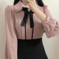 Elegante Formale Hemden-Blusen, Nette Fliege-Tops mit Japaner Korea Design Knopf