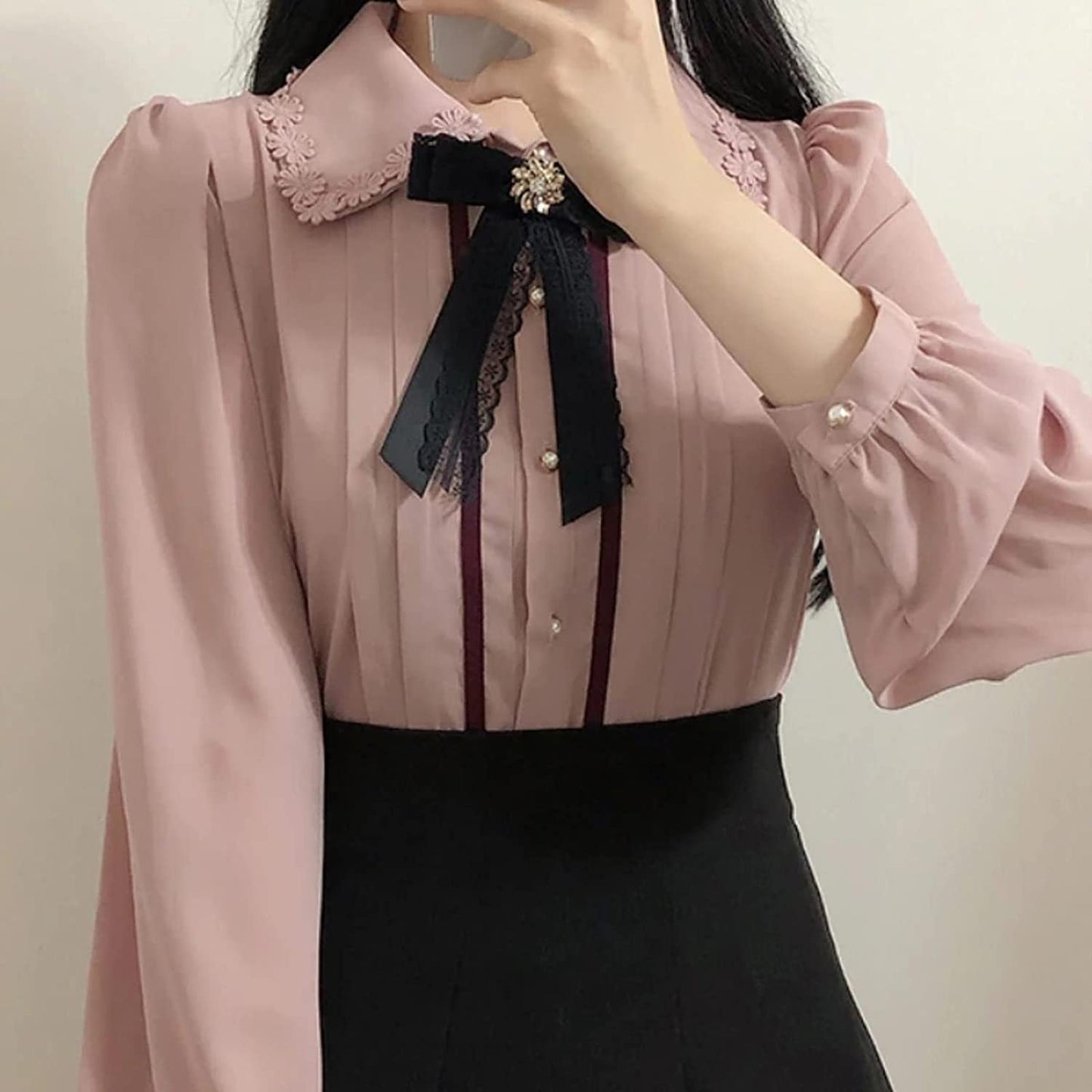 Elegante Formale Hemden-Blusen, Nette Fliege-Tops mit Japaner Korea Design Knopf
