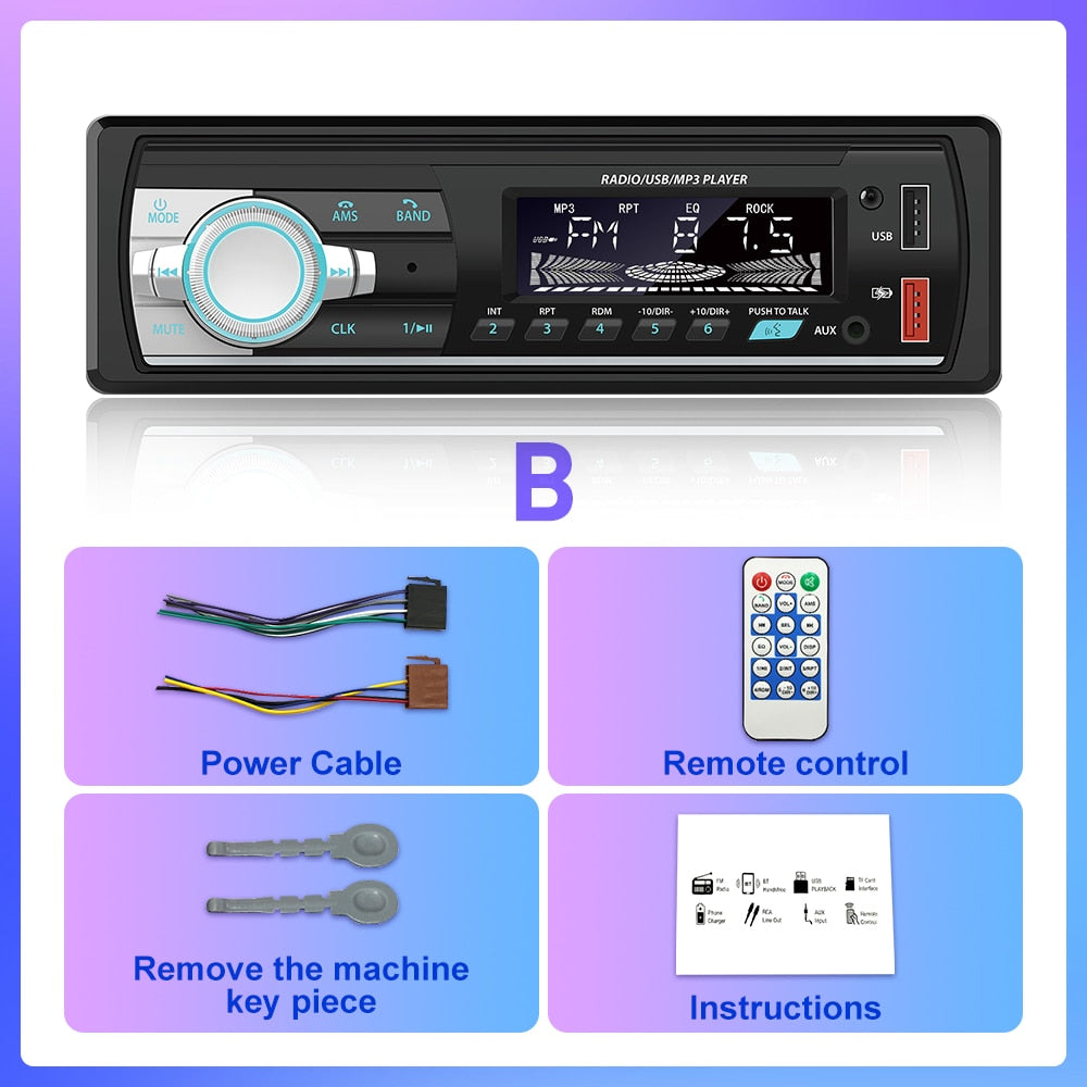 1 din Auto Radio MP3 Player FM Tuner Stereo, USB Multimedia Autoradio-Player Fernbedienung, Bluetooth
