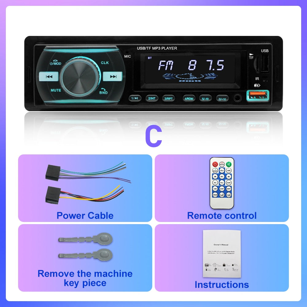 1 din Auto Radio MP3 Player FM Tuner Stereo, USB Multimedia Autoradio-Player Fernbedienung, Bluetooth
