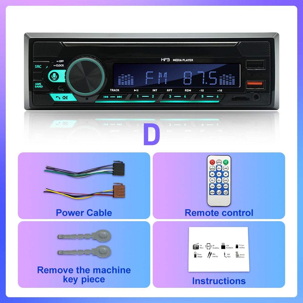1 din Auto Radio MP3 Player FM Tuner Stereo, USB Multimedia Autoradio-Player Fernbedienung, Bluetooth
