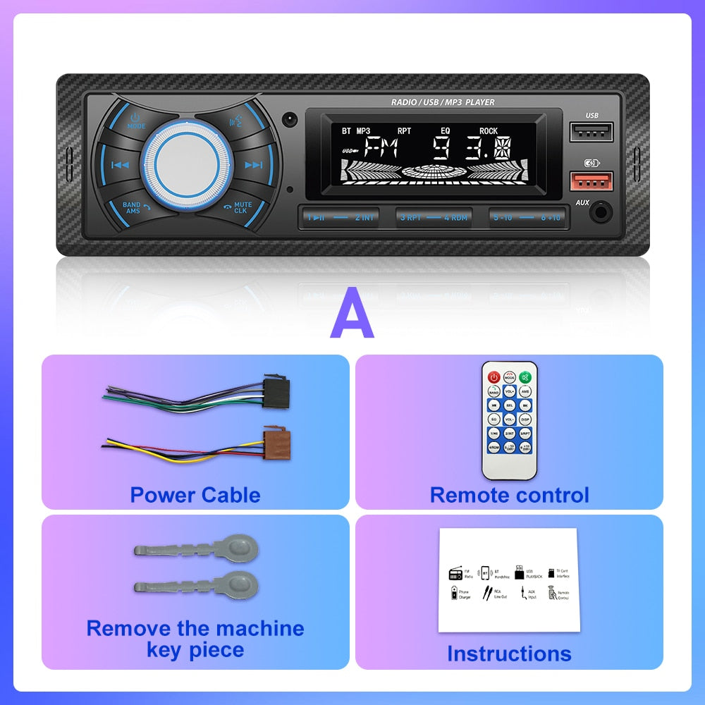 1 din Auto Radio MP3 Player FM Tuner Stereo, USB Multimedia Autoradio-Player Fernbedienung, Bluetooth
