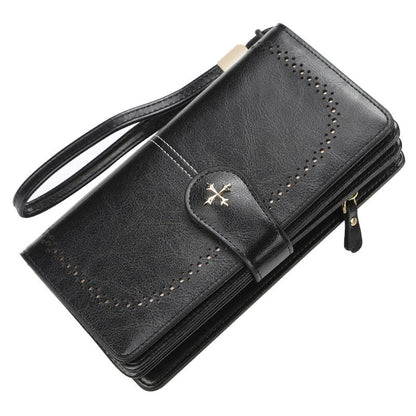 Große Damen Leder Geldbörsen, Aushöhlen Lange Brieftasche, Kartehalter & Brieftasche für Frauen