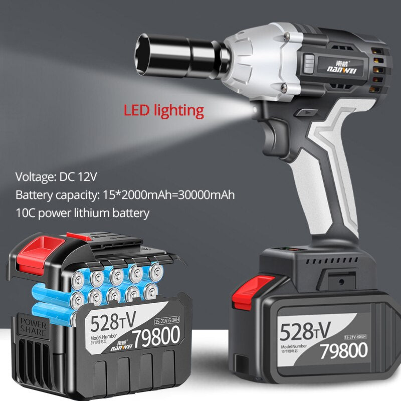 Akku-Elektroschrauber, 380 Nm, 30.000 mAh, bürstenlos, Reparatur schwerer Fahrzeuge, Li-Ionen-Akkus mit hohem Drehmoment und variabler Geschwindigkeit