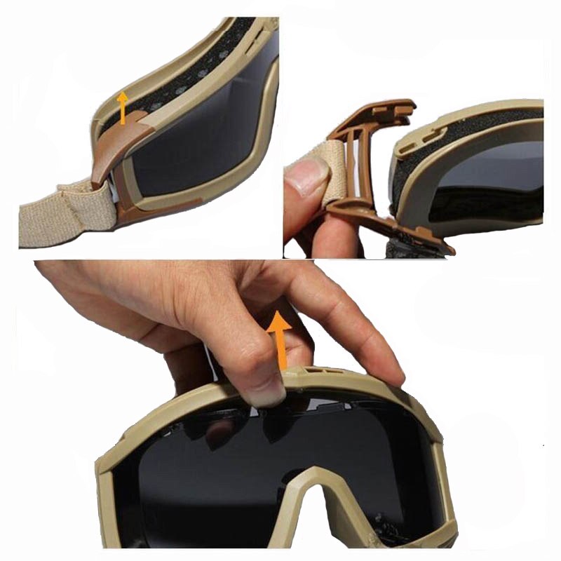 Schwarz Tan Grün Militärische Taktische Schutzbrille, Schießsonnenbrille, Winddichte Wargame Bergsteigerbrille