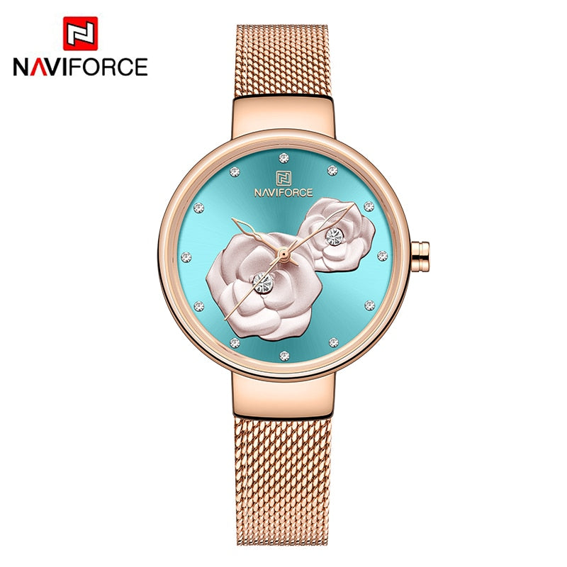 Luxus Marke NAVIFORCE Damenuhr, Mode Kreative 3D Rose wasserdichte Business armbanduhren