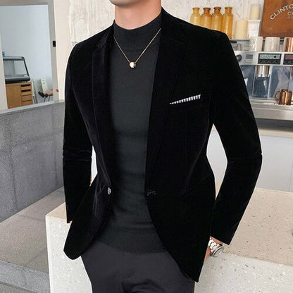 Herren Blazer aus hochwertigen Samt, Lässig Mode-Anzug Jacke, Business Herrenjacke