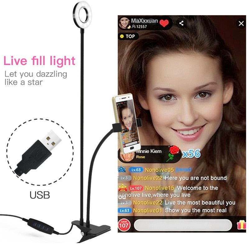 Selfie Ring Licht mit Flexible Handy Halter, Faule Halterung Schreibtisch Lampe LED für Youtube, Live Stream, Büroarbeit
