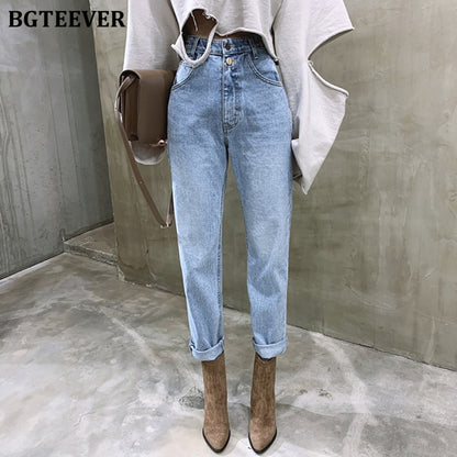 Vintage Hohe Taille Gerade Jeans Hose für Frauen