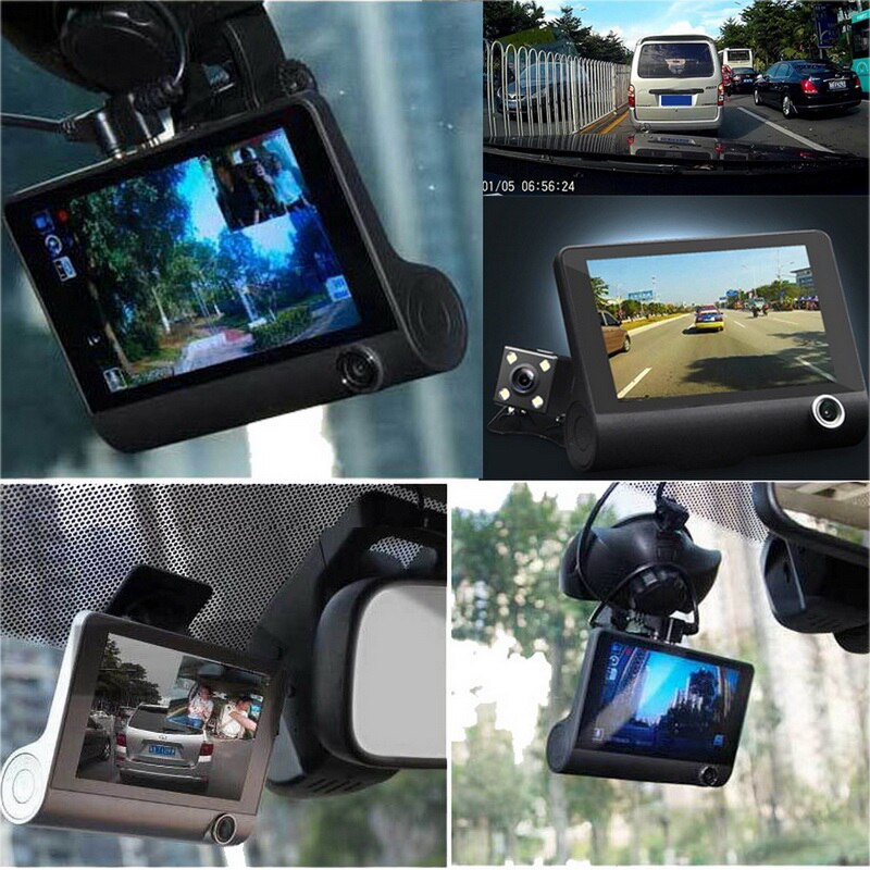 Auto-DVR, 3 Kameras, Full HD 1080P, Dual-Objektiv, Auto-DVR-Kamera, 4,0-Zoll-LCD-Bildschirm mit 170-Grad-Rückansicht
