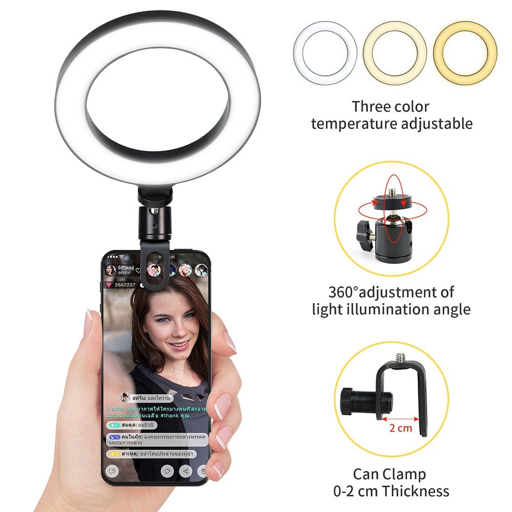 6,3-Zoll-LED-Ringlichter, Selfie-Live-Streaming, USB-Desktop-Clip für Youtube, MacBook, PC, Laptop, Computer, Tiktok-Stream