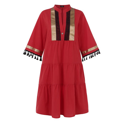 Sommer Strandkleid, Böhmisches Sommerkleid Vintage Print mit V-ausschnitt