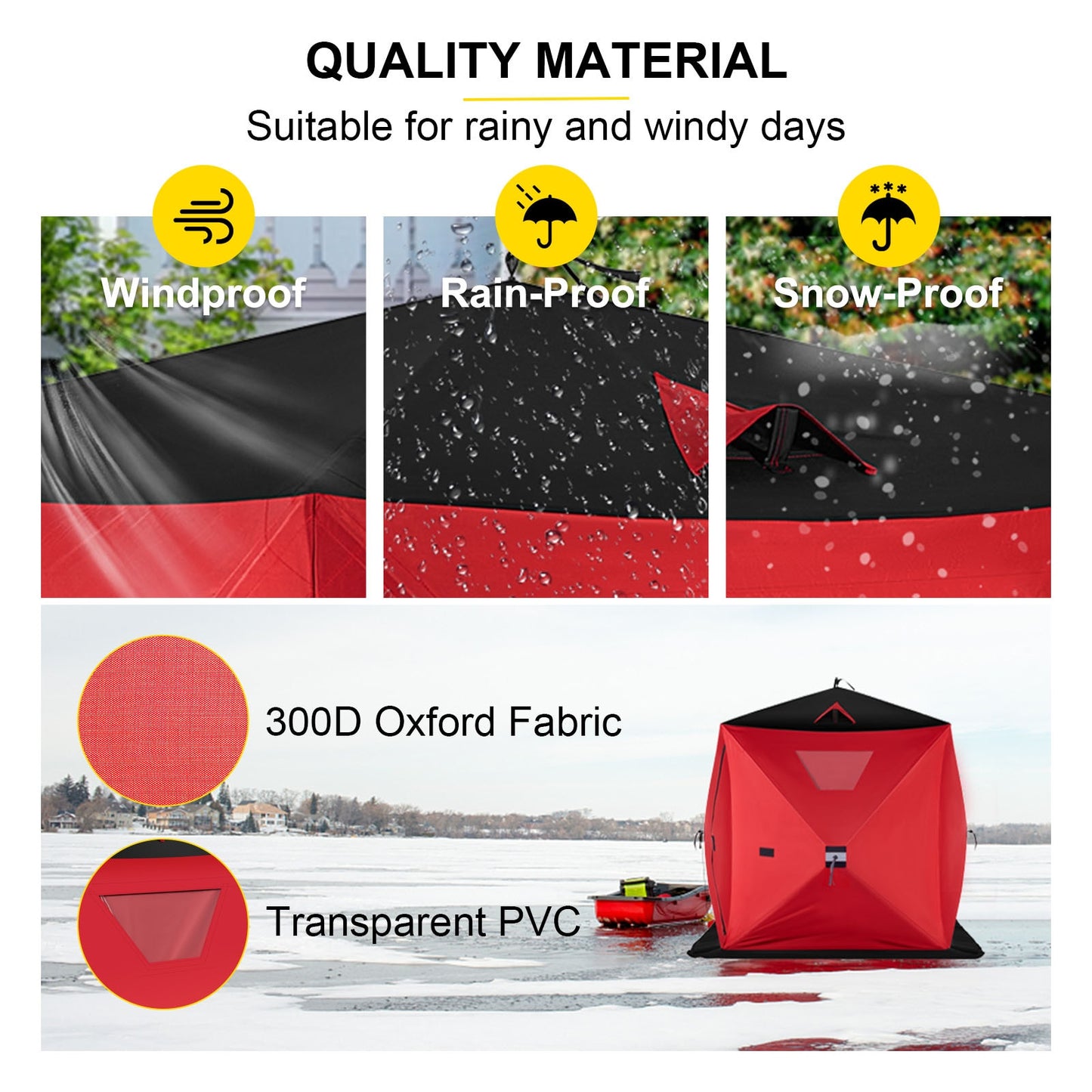 2-Personen-Oxford-Gewebe VEVOR Eisangelzelt, warme Markise, Pop-Up,  wasserdicht, winddicht, Vordach für Winterangeln, Camping, Wandern