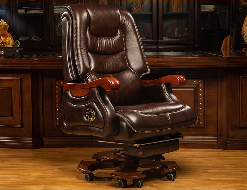 Leder-Chefstuhl, Business-Massage-Chefsessel, Massivholz-Bürostuhl, Liege-Lift-Drehstuhl, Heimcomputer-Stuhl