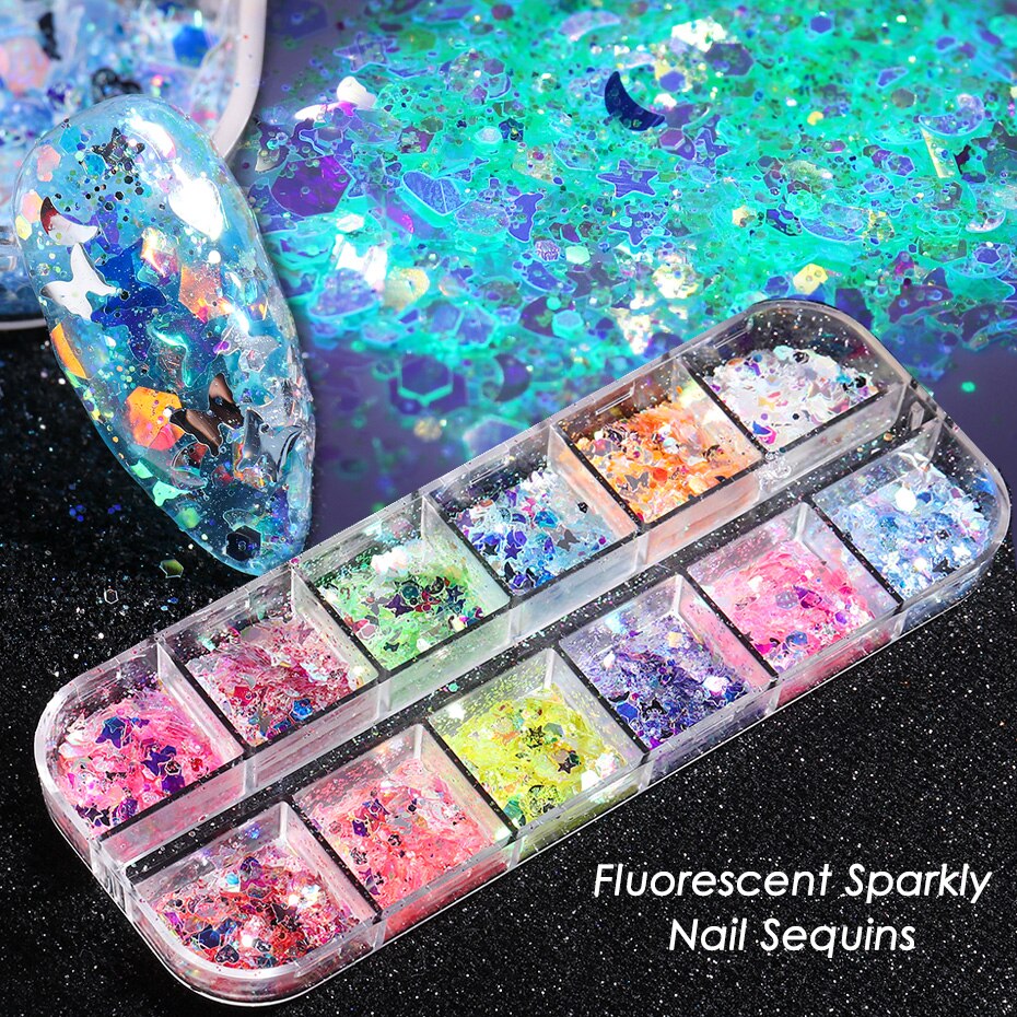 12 Gitter Perlweiß Chrom Nagel, Pigment UV Gel Nagellack