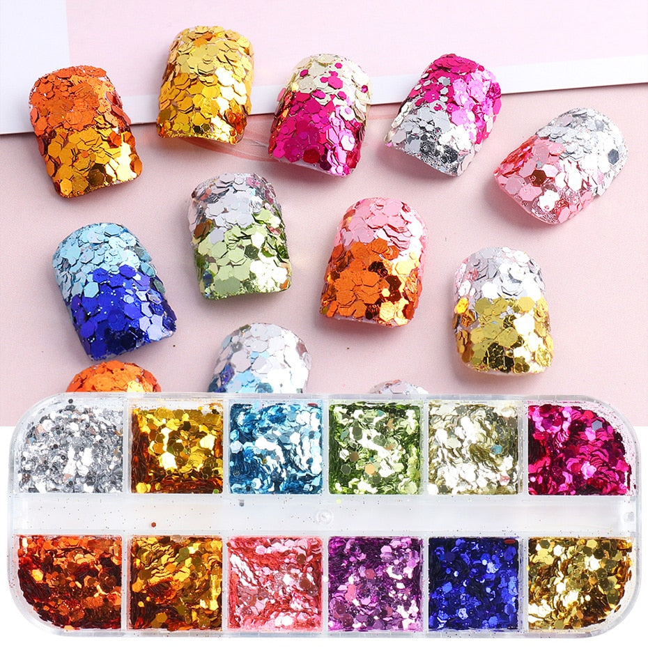 12 Gitter Perlweiß Chrom Nagel, Pigment UV Gel Nagellack
