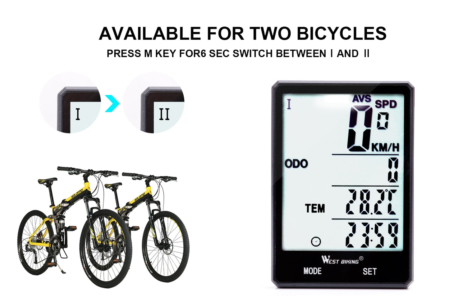Fahrradcomputer, kabellos, kabelgebunden, wasserdicht, digitaler Fahrrad-Tachometer, Kilometerzähler mit Hintergrundbeleuchtung, Fahrrad-Stoppuhr