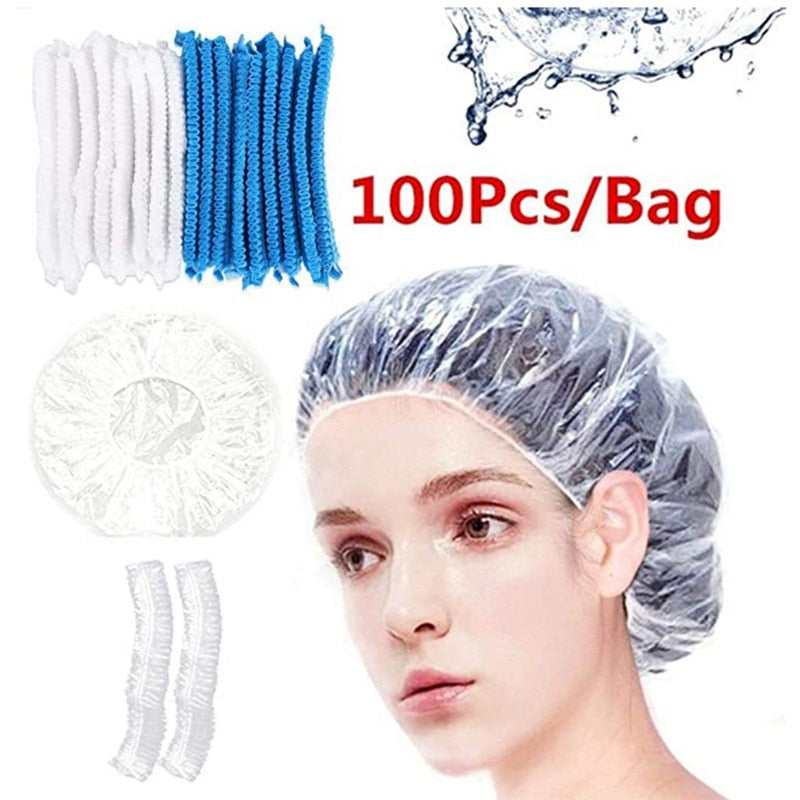 100 Stück Einweg-Duschhaube, wasserdicht und transparent