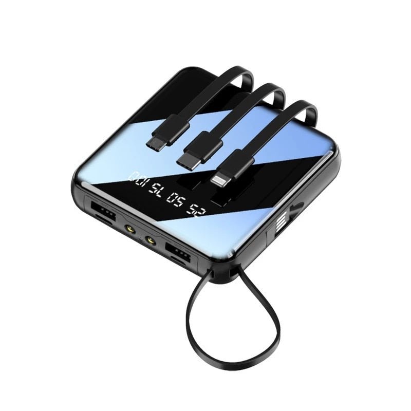 20000 mAh Mini-Powerbank mit Micro-USB-Typ-C-Kabel, tragbares Ladegerät, LED-Spiegel-Powerbank, externer Akku