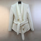 AUSGEZEICHNETE QUALITÄT, stilvoller Karriere-Blazer für Damen, Schalkragen, Löwenknöpfe, Schnürgürtel, Blazer-Jacke