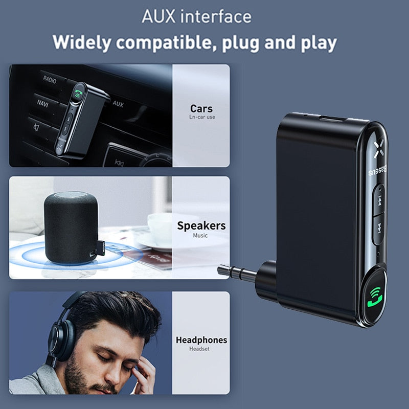 Baseus Aux Auto Wireless Audio Receiver, Auto Bluetooth 5.0 Car Kit Adapter Freisprecheinrichtung Lautsprecher Mit Mikrofon