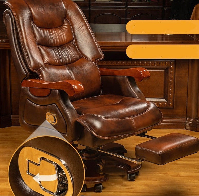 Leder-Chefstuhl, Business-Massage-Chefsessel, Massivholz-Bürostuhl, Liege-Lift-Drehstuhl, Heimcomputer-Stuhl
