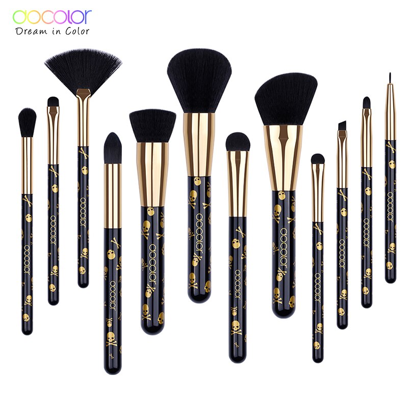 Docolor Goth Make-up-Pinsel-Set, 12-teilig, professionelle Gesichtspuder, Lidschatten, Foundation, Mischkosmetik, professionelle Pinsel