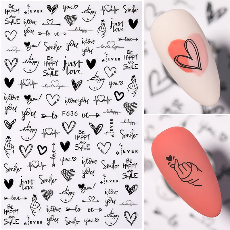 3D Nagelaufkleber, love Aufkleber, Gesicht Muster, Valentinstag Nail art Dekoration, Liebesherz