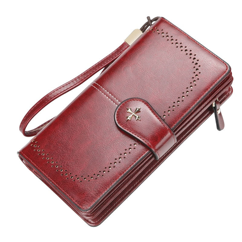 Große Damen Leder Geldbörsen, Aushöhlen Lange Brieftasche, Kartehalter & Brieftasche für Frauen