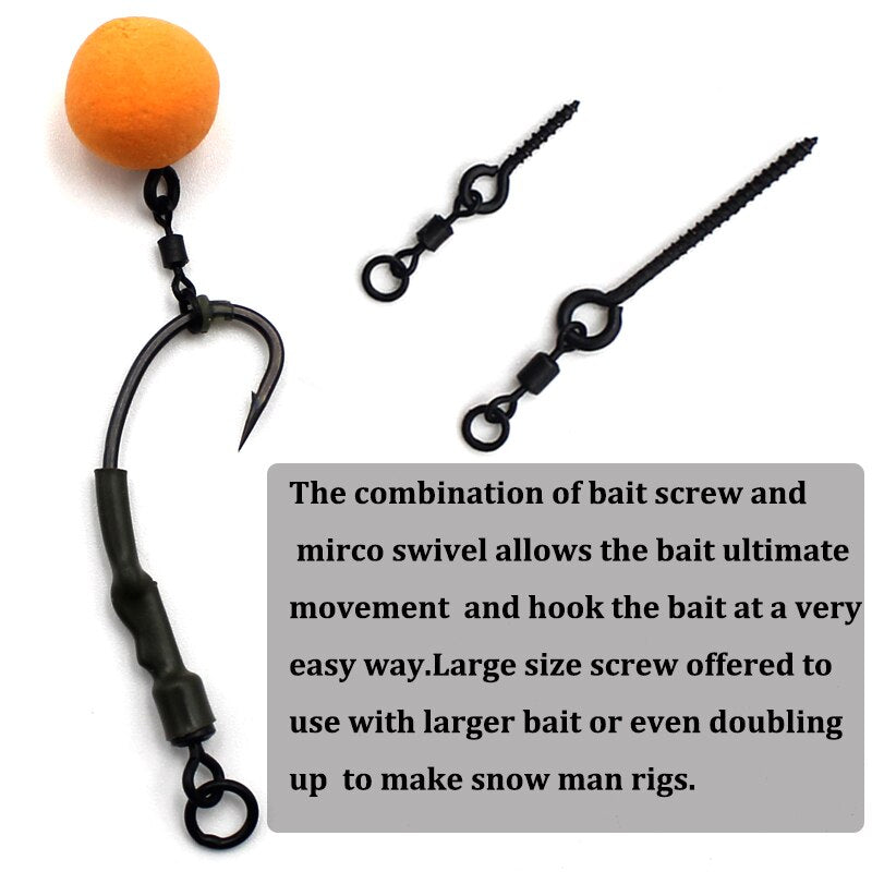 10PCS Boilie-Schraube mit Mirco-Ringwirbel für Ronnie Rig, D-Rig und Chod Rig, Terminal Tackle Köderhalter