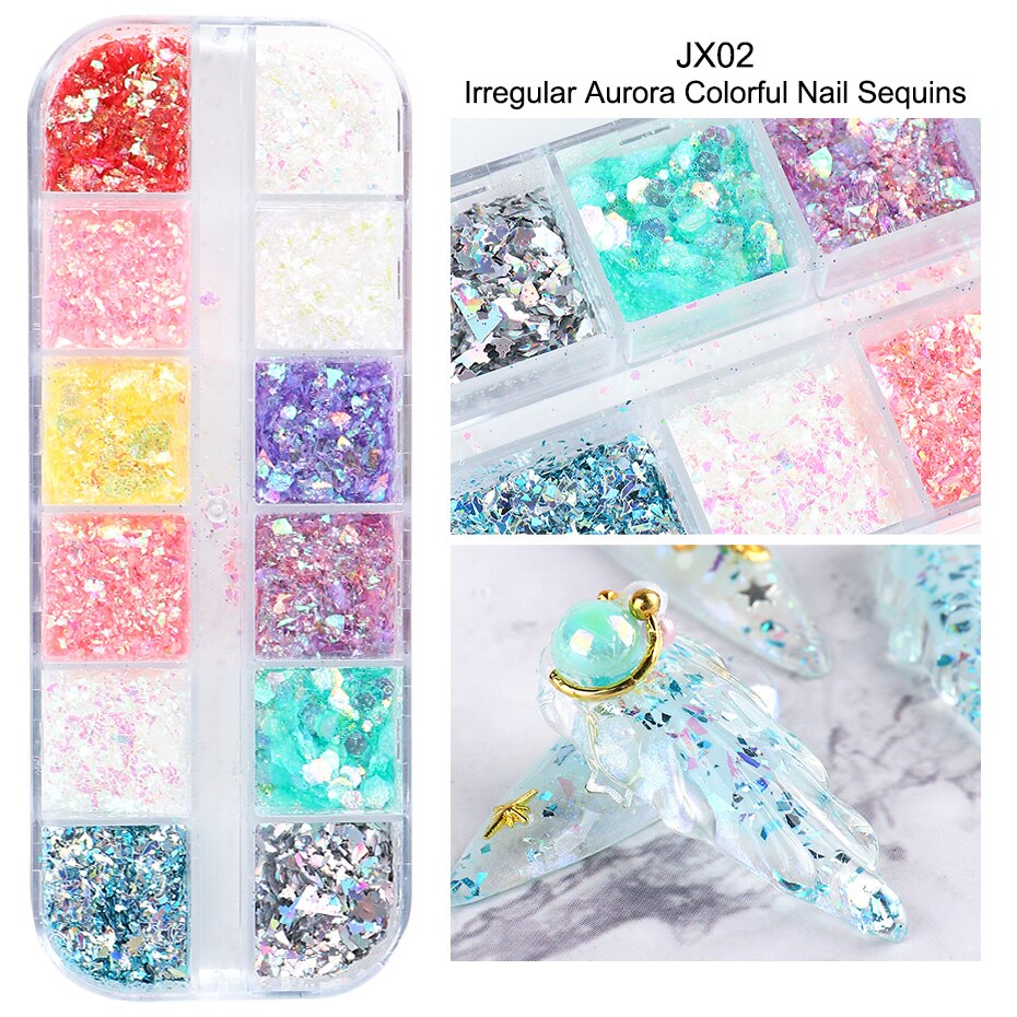 12 Gitter Perlweiß Chrom Nagel, Pigment UV Gel Nagellack