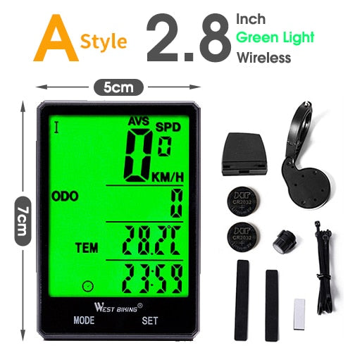Fahrradcomputer, kabellos, kabelgebunden, wasserdicht, digitaler Fahrrad-Tachometer, Kilometerzähler mit Hintergrundbeleuchtung, Fahrrad-Stoppuhr