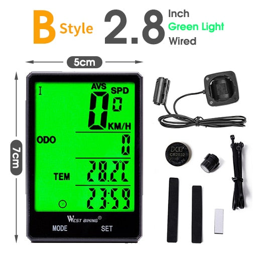 Fahrradcomputer, kabellos, kabelgebunden, wasserdicht, digitaler Fahrrad-Tachometer, Kilometerzähler mit Hintergrundbeleuchtung, Fahrrad-Stoppuhr
