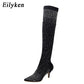 Runway Kristall Stretch Stoff Socke, Over-the-Knie Stiefel Oberschenkel Hohe Zehenspitze