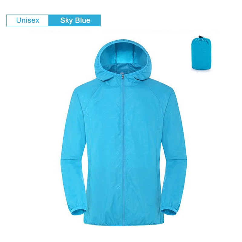 Camping Regenjacke für Männer & Frauen, Wasserdichte Sonnenschutzkleidung, Angeln und Jagdkleidung mit Tasche
