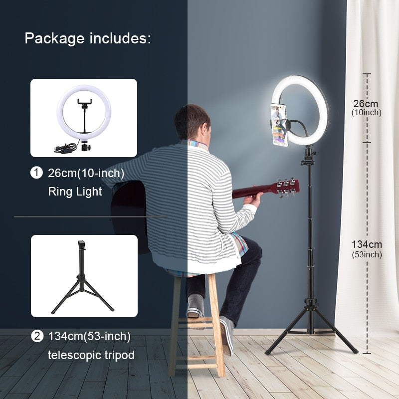 Selfie-Ringlicht-Fotografie-LED-Lampenrand mit optionaler mobiler Halterung, Stativ-Ringlicht für Live-Video-Stream