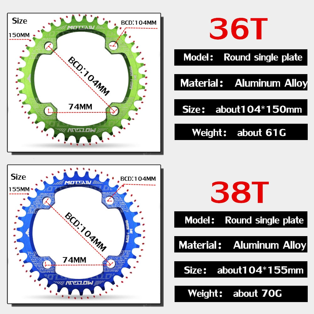 Runde Narrow Wide Kettenblatt MTB Mountainbike Fahrrad 32T, 34T, 36T, 38T Kurbelgarnitur Einzelne Zahn platte