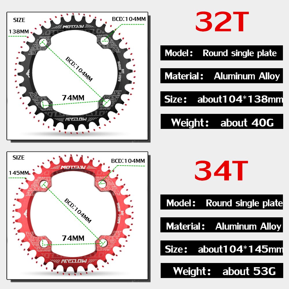 Runde Narrow Wide Kettenblatt MTB Mountainbike Fahrrad 32T, 34T, 36T, 38T Kurbelgarnitur Einzelne Zahn platte