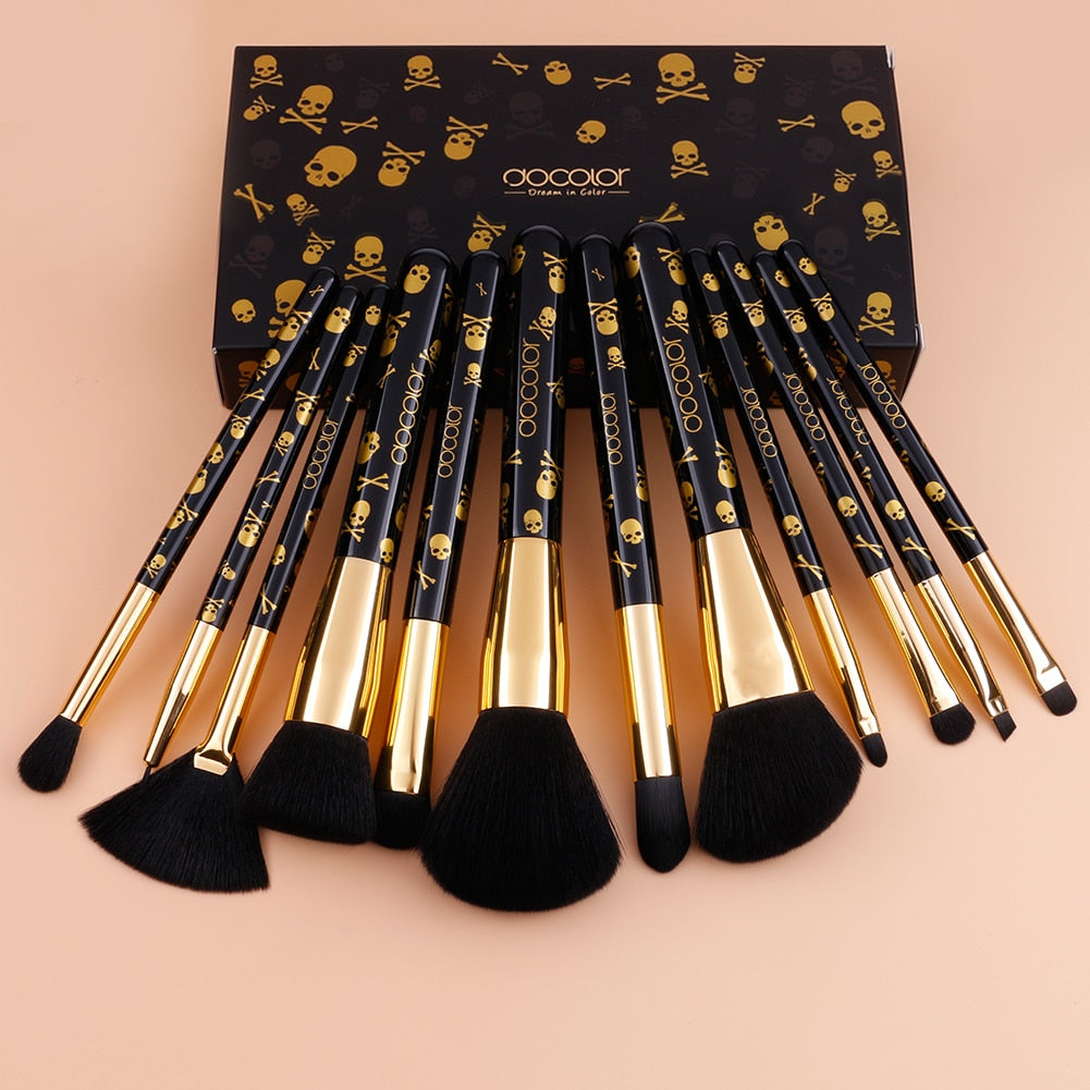 Docolor Goth Make-up-Pinsel-Set, 12-teilig, professionelle Gesichtspuder, Lidschatten, Foundation, Mischkosmetik, professionelle Pinsel