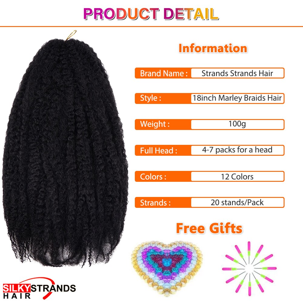 18 Zoll Ombre Marley Zöpfe Häkelhaar,  Häkelgeflecht Twist Box Afro Synthetik Jumbo Flechten Haarverlängerungen