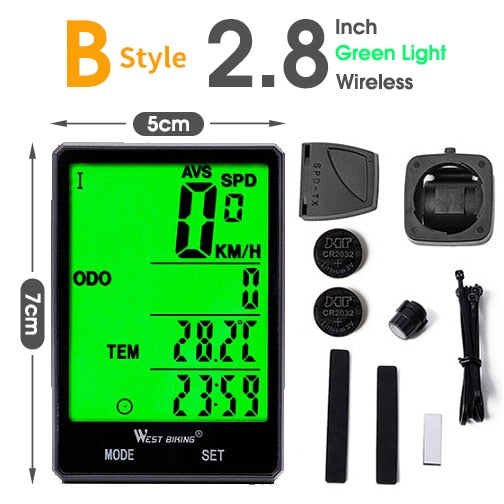 Fahrradcomputer, kabellos, kabelgebunden, wasserdicht, digitaler Fahrrad-Tachometer, Kilometerzähler mit Hintergrundbeleuchtung, Fahrrad-Stoppuhr