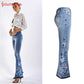 Stickerei Stretching Flare Damen Jeans, elastische Schlaghosen große Größe