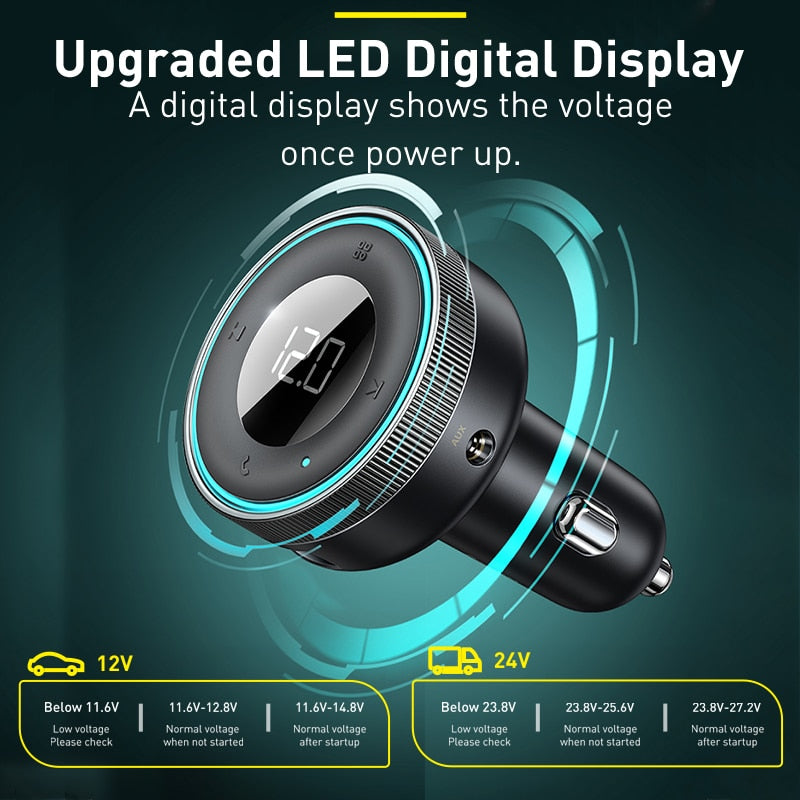 Baseus FM-Transmitter, Auto-Bluetooth 5.0-Musikadapter, 3,4 A, Dual-USB-Autoladegerät, MP3-Player, Radio, FM-Modulator