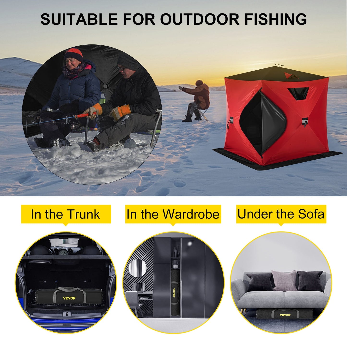 2-Personen-Oxford-Gewebe VEVOR Eisangelzelt, warme Markise, Pop-Up,  wasserdicht, winddicht, Vordach für Winterangeln, Camping, Wandern