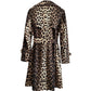 Britische Leopard Damen Mantel mit Gürtel, Zweireiher Lange Windjacke