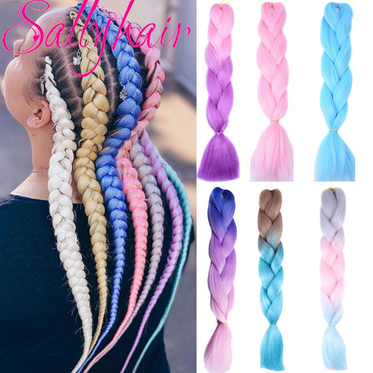 Sallyhair 24-Zoll-Ombre-Flechthaar, 2-Ton-Schwarz-Farbe, Jumbo-Zöpfe, Hochtemperaturfaser-Kunsthaarverlängerung