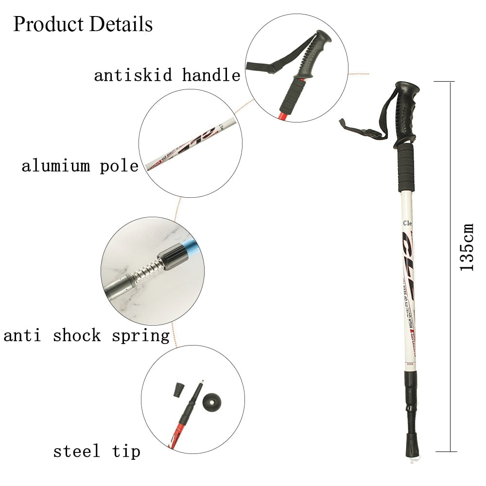2 Teil/para 135 CM Spazierstock Trekking, Stoßfest, Aluminiumlegierung Klettern Stick Teleskop zum Wandern