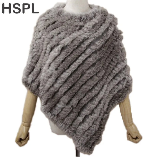 HSPL Pelz Herbst Poncho, Echt Kaninchen Dreieck Gestrickte Damen Pullover, Dame Pashmina