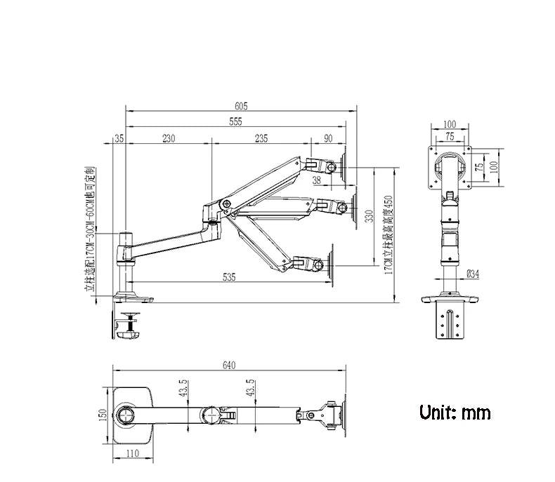Mechanische Feder, vollbeweglicher 17-32-Zoll-Dual-Monitor-Halterungsarm, Aluminium-Monitorhalterung, maximale Belastung von 10 kg pro Arm
