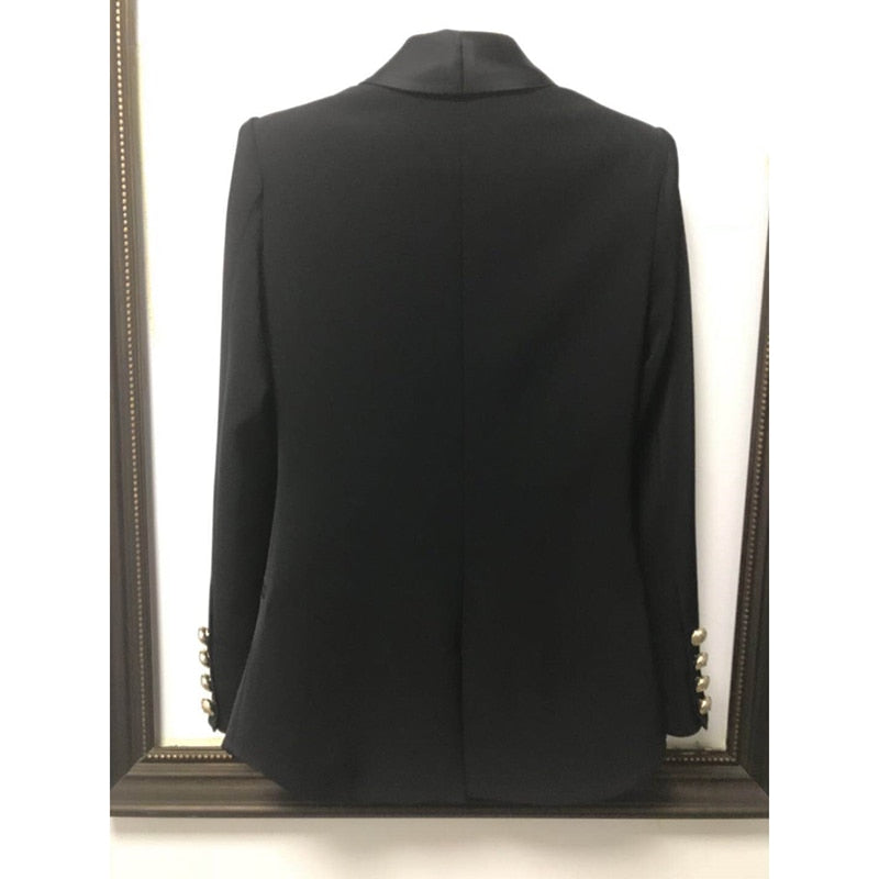 AUSGEZEICHNETE QUALITÄT, stilvoller Karriere-Blazer für Damen, Schalkragen, Löwenknöpfe, Schnürgürtel, Blazer-Jacke
